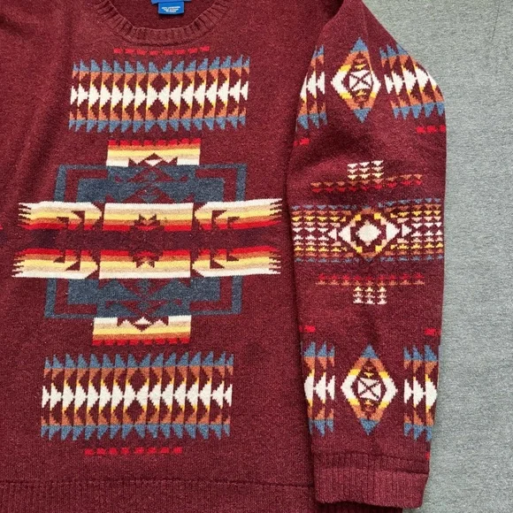 Pendleton Men's Chief Joseph Burgundy Southwestern LambswoolPullover Sweater XL - Picture 2 of 8